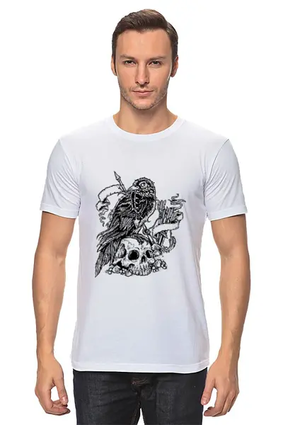 Заказать мужскую футболку в Москве. Футболка классическая Ворон и череп от persival - готовые дизайны и нанесение принтов.