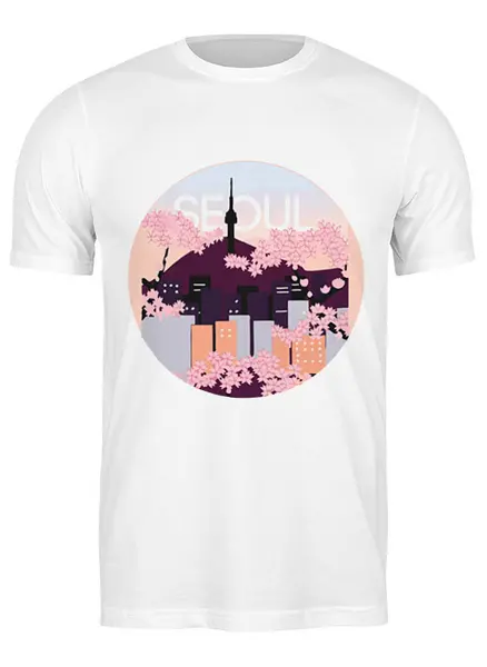 Заказать мужскую футболку в Москве. Футболка классическая Seoul Tower With Woodblock  от cherdantcev - готовые дизайны и нанесение принтов.