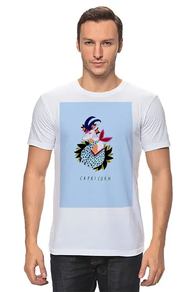 Заказать мужскую футболку в Москве. Футболка классическая Козерог от PUGGYSHOP - готовые дизайны и нанесение принтов.