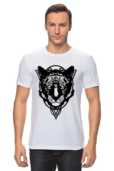 Заказать мужскую футболку в Москве. Футболка классическая Черно-белый тигр от Sijey123Design - готовые дизайны и нанесение принтов.