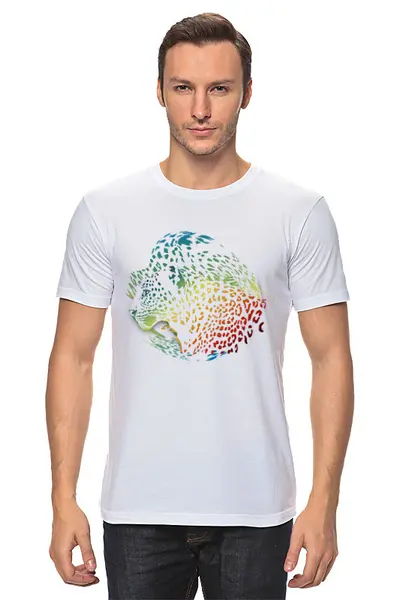 Заказать мужскую футболку в Москве. Футболка классическая Радужный леопард от Zorgo-Art  - готовые дизайны и нанесение принтов.