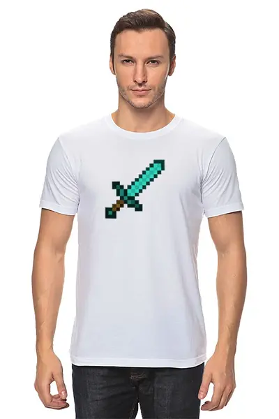 Заказать мужскую футболку в Москве. Футболка классическая Minecraft - Меч от klip - готовые дизайны и нанесение принтов.