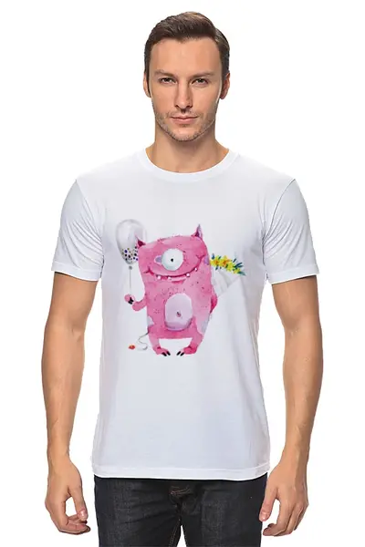 Заказать мужскую футболку в Москве. Футболка классическая Милый розовый монстр от zen4@bk.ru - готовые дизайны и нанесение принтов.