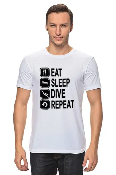 Заказать мужскую футболку в Москве. Футболка классическая Eat sleep dive от enjoydiving - готовые дизайны и нанесение принтов.