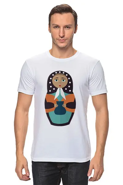 Заказать мужскую футболку в Москве. Футболка классическая Матрёшка от nadegda - готовые дизайны и нанесение принтов.