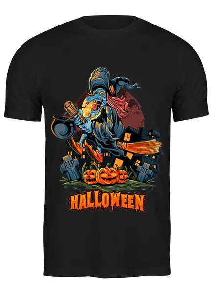 Заказать мужскую футболку в Москве. Футболка классическая Halloween - Ведьма на метле от printeriumstore@gmail.com - готовые дизайны и нанесение принтов.