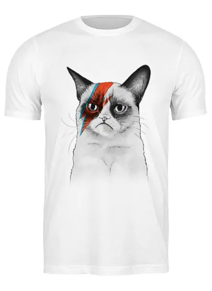 Заказать мужскую футболку в Москве. Футболка классическая Grumpy Cat x Bowie от coolmag - готовые дизайны и нанесение принтов.