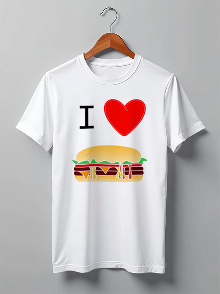 Заказать мужскую футболку в Москве. Футболка классическая I Love Burger от malakhatkin03@bk.ru - готовые дизайны и нанесение принтов.