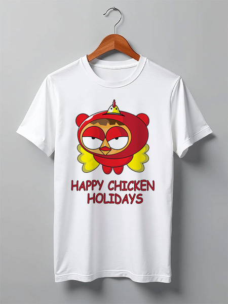 Заказать мужскую футболку в Москве. Футболка классическая Happy chicken holidays от Илья Щеблецов - готовые дизайны и нанесение принтов.
