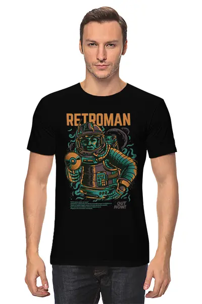 Заказать мужскую футболку в Москве. Футболка классическая Retroman от denisdv4g - готовые дизайны и нанесение принтов.