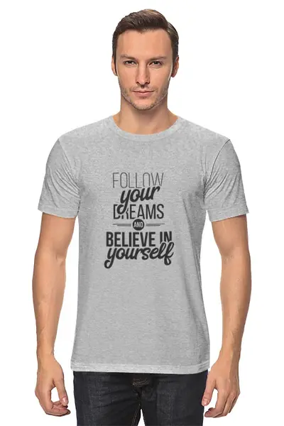 Заказать мужскую футболку в Москве. Футболка классическая Follow your dreams от Мария Никитина - готовые дизайны и нанесение принтов.