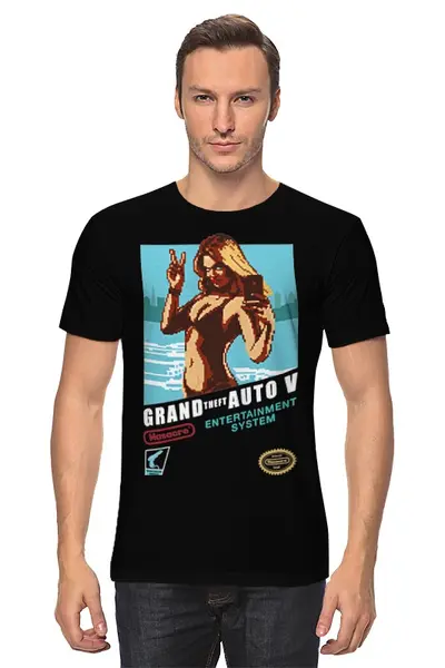 Заказать мужскую футболку в Москве. Футболка классическая Grand Theft Auto V от printik - готовые дизайны и нанесение принтов.