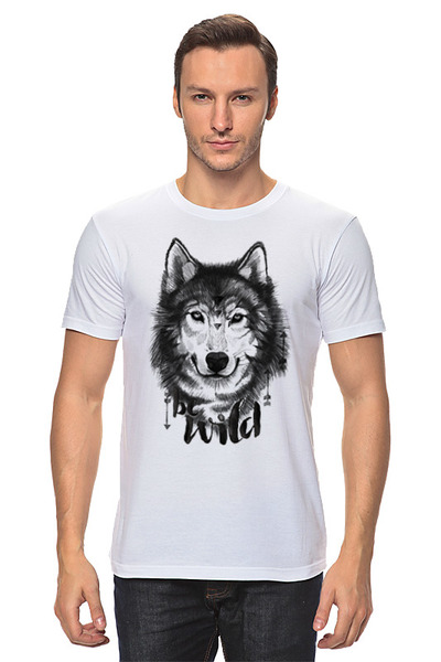 Заказать мужскую футболку в Москве. Футболка классическая Волк    от Print design  - готовые дизайны и нанесение принтов.