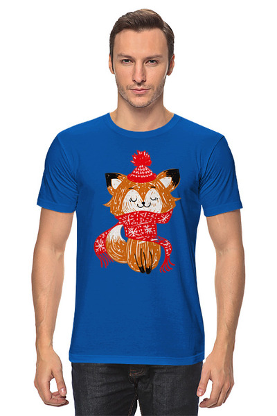 Заказать мужскую футболку в Москве. Футболка классическая Зимняя лисичка от skynatural - готовые дизайны и нанесение принтов.