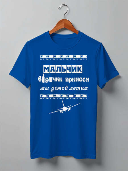 Заказать мужскую футболку в Москве. Футболка классическая Мальчик водочки принеси мы домой летим от Марина  - готовые дизайны и нанесение принтов.