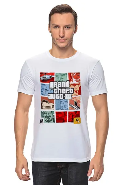 Заказать мужскую футболку в Москве. Футболка классическая GTA 3 от Владимир - готовые дизайны и нанесение принтов.