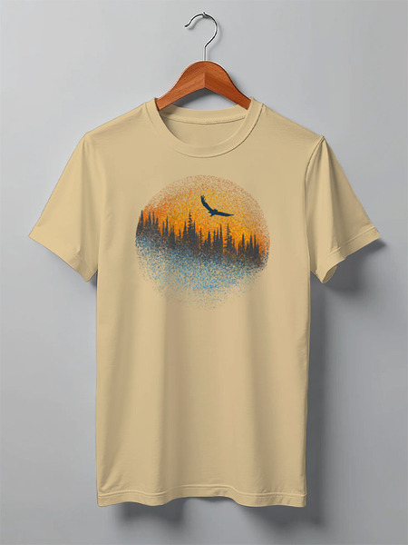 Заказать мужскую футболку в Москве. Футболка классическая Owl and Forest от oneredfoxstore@gmail.com - готовые дизайны и нанесение принтов.