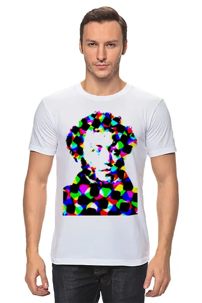 Заказать мужскую футболку в Москве. Футболка классическая Пушкин от d_ari.design@mail.ru - готовые дизайны и нанесение принтов.