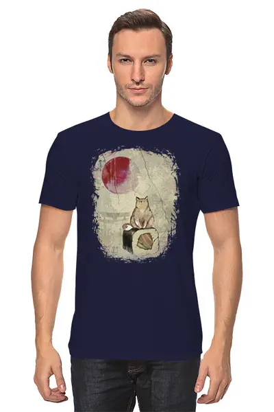 Заказать мужскую футболку в Москве. Футболка классическая Japan Sushi Cat от oneredfoxstore@gmail.com - готовые дизайны и нанесение принтов.