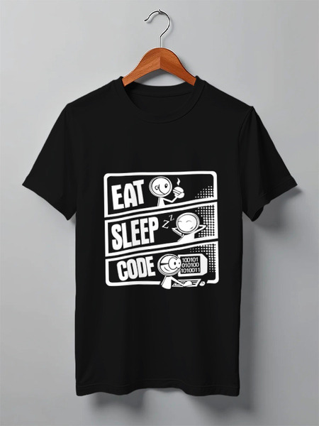 Заказать мужскую футболку в Москве. Футболка классическая Eat, Sleep, Code от nyaha.a.s - готовые дизайны и нанесение принтов.