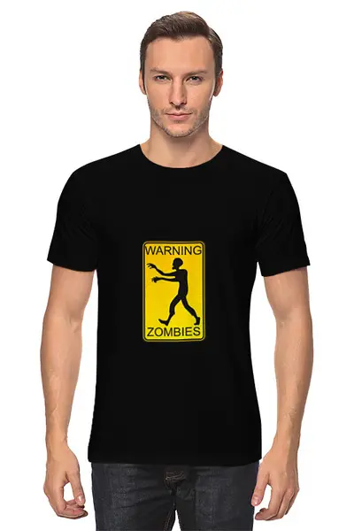 Заказать мужскую футболку в Москве. Футболка классическая Осторожно , зомби ! от acidhouses - готовые дизайны и нанесение принтов.