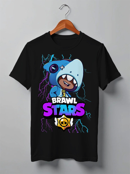 Заказать мужскую футболку в Москве. Футболка классическая Brawl Stars Leon Shark от weeert - готовые дизайны и нанесение принтов.