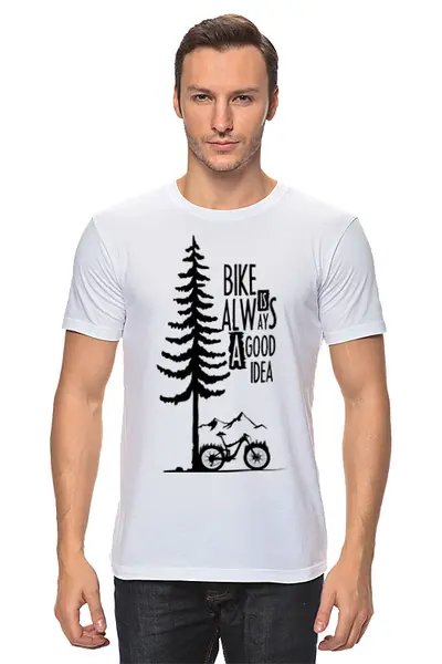 Заказать мужскую футболку в Москве. Футболка классическая Mountain Bike от oneredfoxstore@gmail.com - готовые дизайны и нанесение принтов.