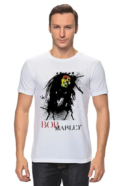 Заказать мужскую футболку в Москве. Футболка классическая Боб Марли от svetlanakan - готовые дизайны и нанесение принтов.