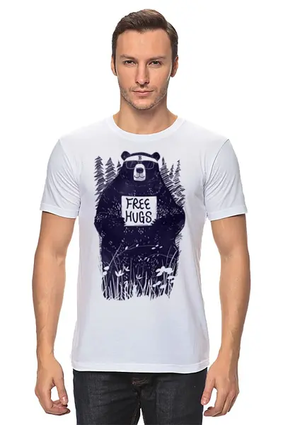 Заказать мужскую футболку в Москве. Футболка классическая Бесплатные объятия от printik - готовые дизайны и нанесение принтов.