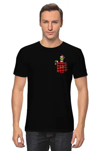 Заказать мужскую футболку в Москве. Футболка классическая Карманный Гринч от DED MOROZ - готовые дизайны и нанесение принтов.