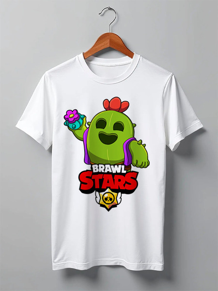 Заказать мужскую футболку в Москве. Футболка классическая BRAWL STARS SPIKE от geekbox - готовые дизайны и нанесение принтов.