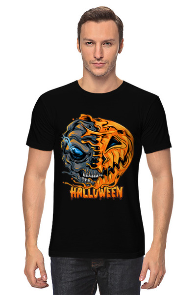 Заказать мужскую футболку в Москве. Футболка классическая Halloween - Лицо тыква-зомби от printeriumstore@gmail.com - готовые дизайны и нанесение принтов.