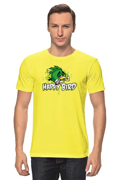 Заказать мужскую футболку в Москве. Футболка классическая Happy Bird от ПРИНТЫ ПЕЧАТЬ  - готовые дизайны и нанесение принтов.