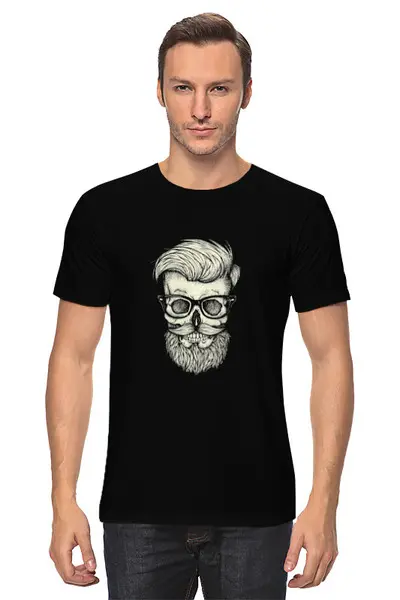 Заказать мужскую футболку в Москве. Футболка классическая Череп Хипстера от skull - готовые дизайны и нанесение принтов.