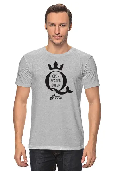 Заказать мужскую футболку в Москве. Футболка классическая Open Water Queen от Swimrocket - школа плавания - готовые дизайны и нанесение принтов.