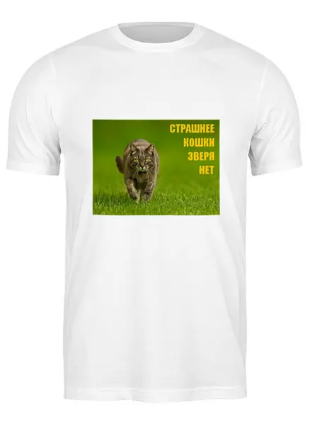 Заказать мужскую футболку в Москве. Футболка классическая Страшнее кошки зверя нет от Виктор Гришин - готовые дизайны и нанесение принтов.