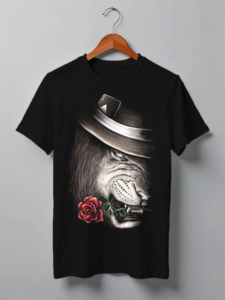 Заказать мужскую футболку в Москве. Футболка классическая Лев и роза от printik - готовые дизайны и нанесение принтов.