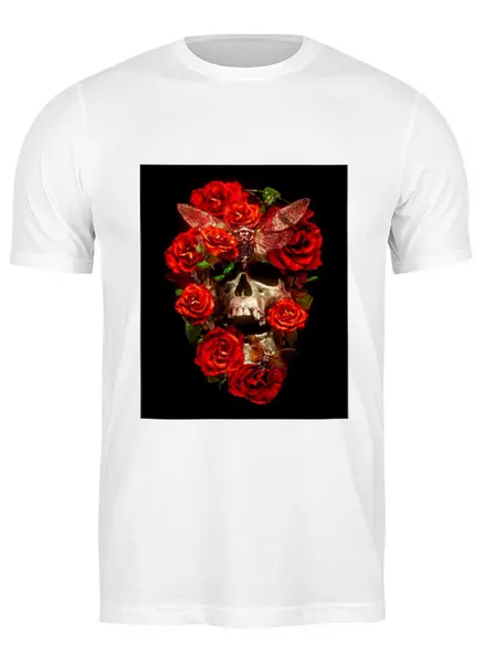 Заказать мужскую футболку в Москве. Футболка классическая Череп в розах от Елена  - готовые дизайны и нанесение принтов.
