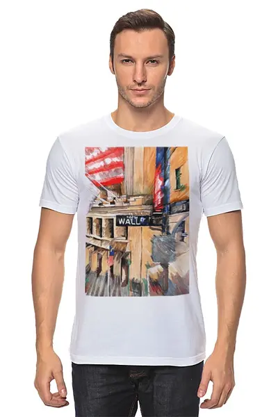 Заказать мужскую футболку в Москве. Футболка классическая Уолл стрит от artoutloop - готовые дизайны и нанесение принтов.