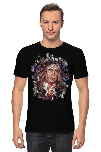 Заказать мужскую футболку в Москве. Футболка классическая Steven Tyler "Aerosmith" ROCKHLOMA от Инна Вольвак - готовые дизайны и нанесение принтов.