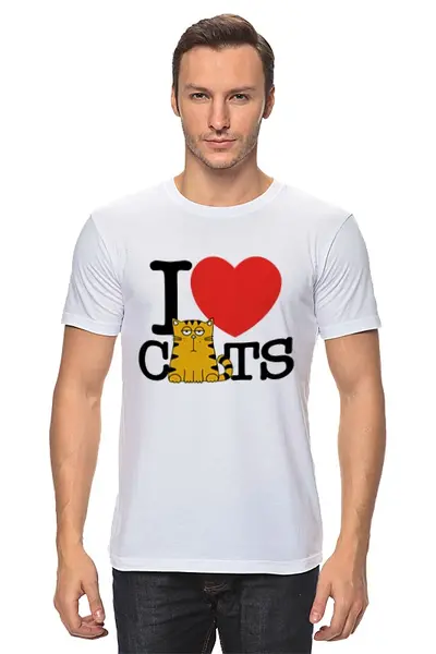 Заказать мужскую футболку в Москве. Футболка классическая Я люблю котиков от Amerikanka - готовые дизайны и нанесение принтов.