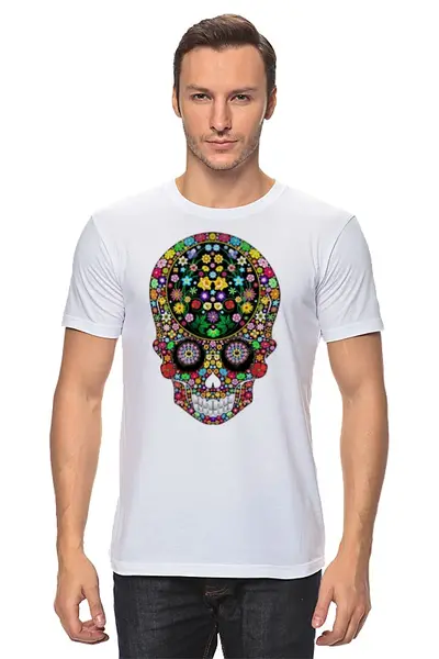 Заказать мужскую футболку в Москве. Футболка классическая череп от DenTen - готовые дизайны и нанесение принтов.