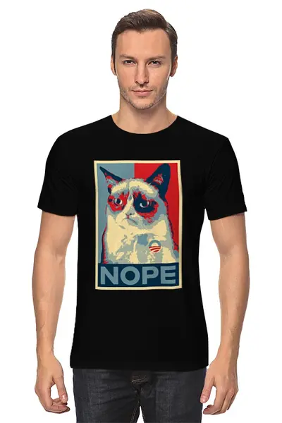 Заказать мужскую футболку в Москве. Футболка классическая Grumpy Cat  от mrmaximus - готовые дизайны и нанесение принтов.