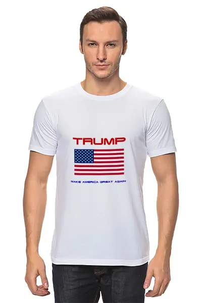 Заказать мужскую футболку в Москве. Футболка классическая Трамп наш! от игорь попов - готовые дизайны и нанесение принтов.