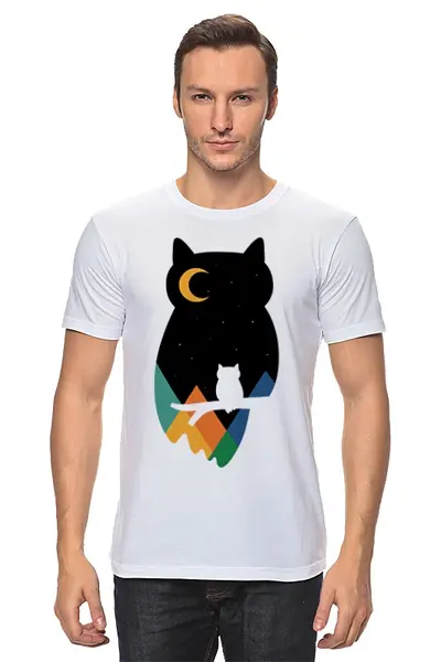 Заказать мужскую футболку в Москве. Футболка классическая Сова (Owl) от trugift - готовые дизайны и нанесение принтов.