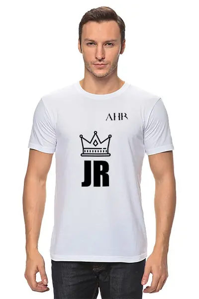 Заказать мужскую футболку в Москве. Футболка классическая JR x AHR от Коля Русанов - готовые дизайны и нанесение принтов.