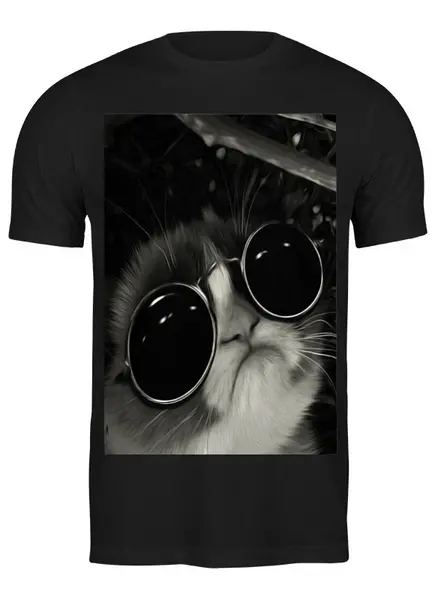 Заказать мужскую футболку в Москве. Футболка классическая Кот в очках от THE_NISE  - готовые дизайны и нанесение принтов.