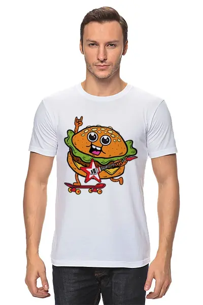 Заказать мужскую футболку в Москве. Футболка классическая Гамбургер с гитарой от Amerikanka - готовые дизайны и нанесение принтов.
