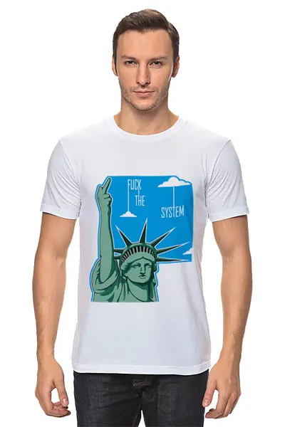 Заказать мужскую футболку в Москве. Футболка классическая statue of liberty от zhivi.dolgo.shevtsov@mail.ru - готовые дизайны и нанесение принтов.