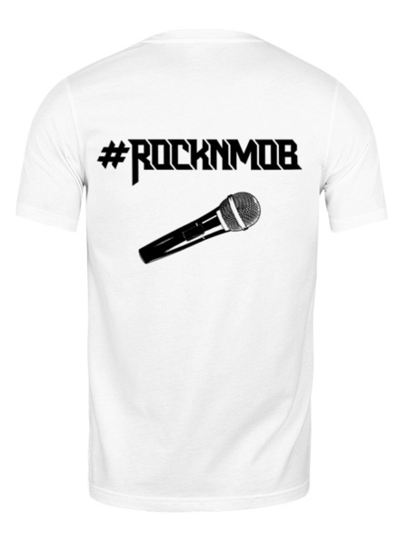 Заказать мужскую футболку в Москве. Футболка классическая Rocknmob - вокалист (Черные принты) от accs@rocknmob.com - готовые дизайны и нанесение принтов.